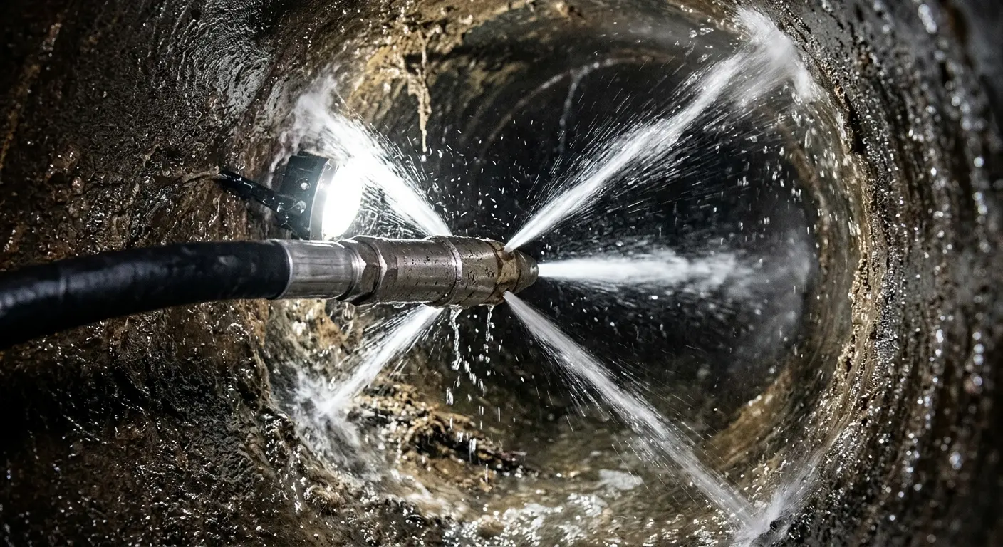High-pressure hydro jetting nozzle cleaning sewer pipe for Storm Drain Cleaning in Cabot
